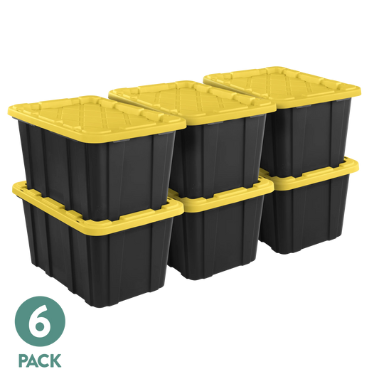 Industrial Plastic Storage Tote With Snap On Lid 6 Pack