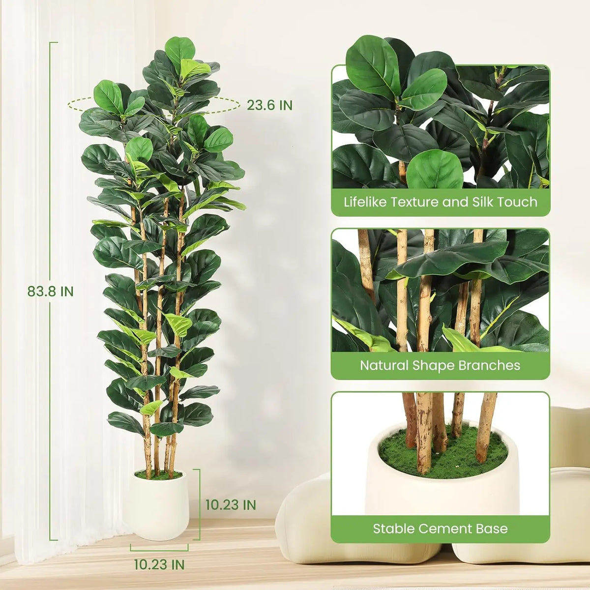 HiMiss Artificial Fiddle Leaf Fig Tree For Home Decor