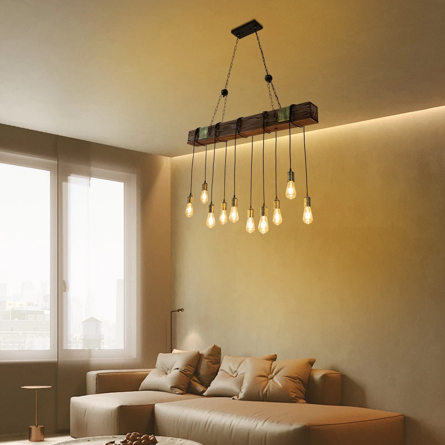 Vintage Wood Ceiling Chandelier Pendant Light E26 Base