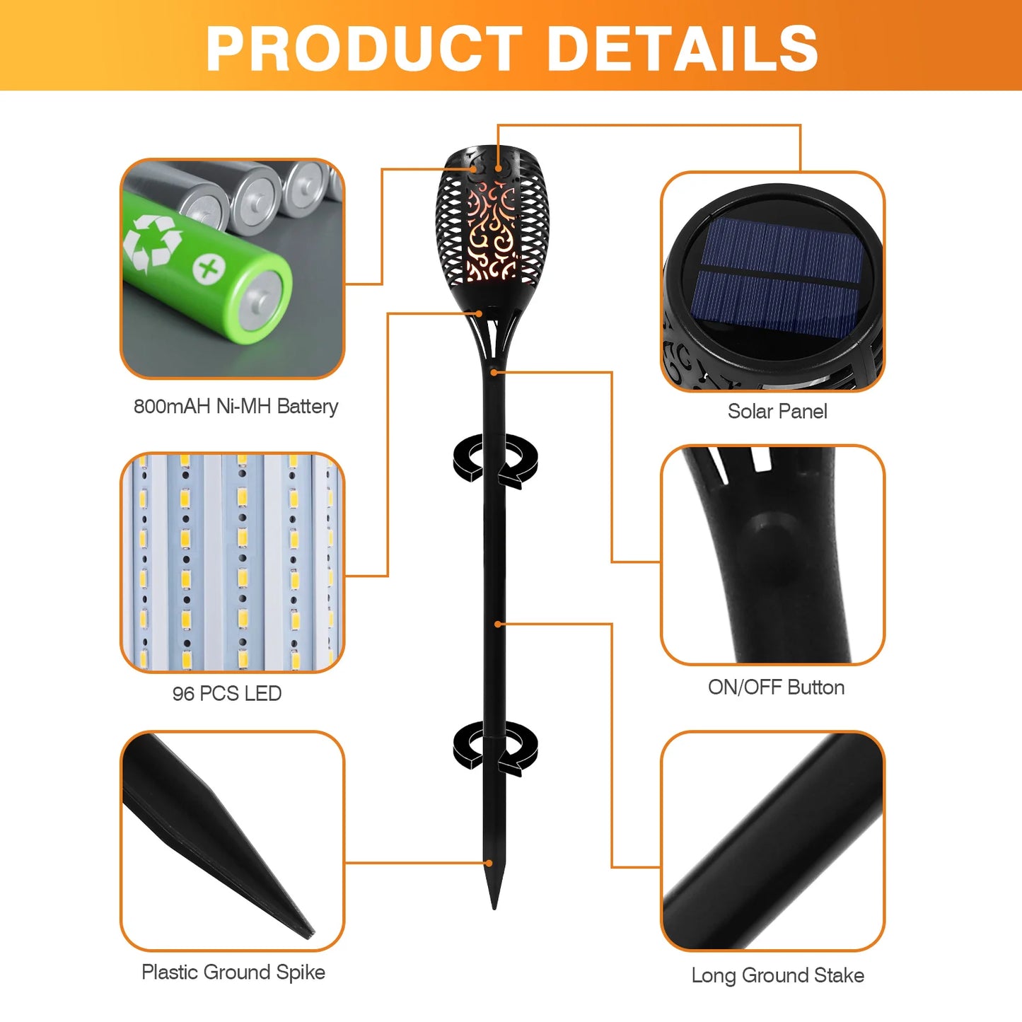 Solar Flame Torch Lights Outdoor 96 LED Waterproof Landscape Pathway