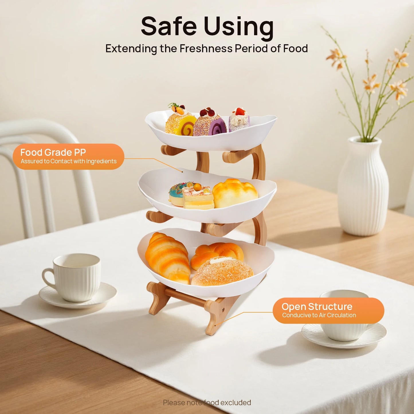 3-Tier Fruit Plate And Dessert Tray On Bamboo Stand For Parties