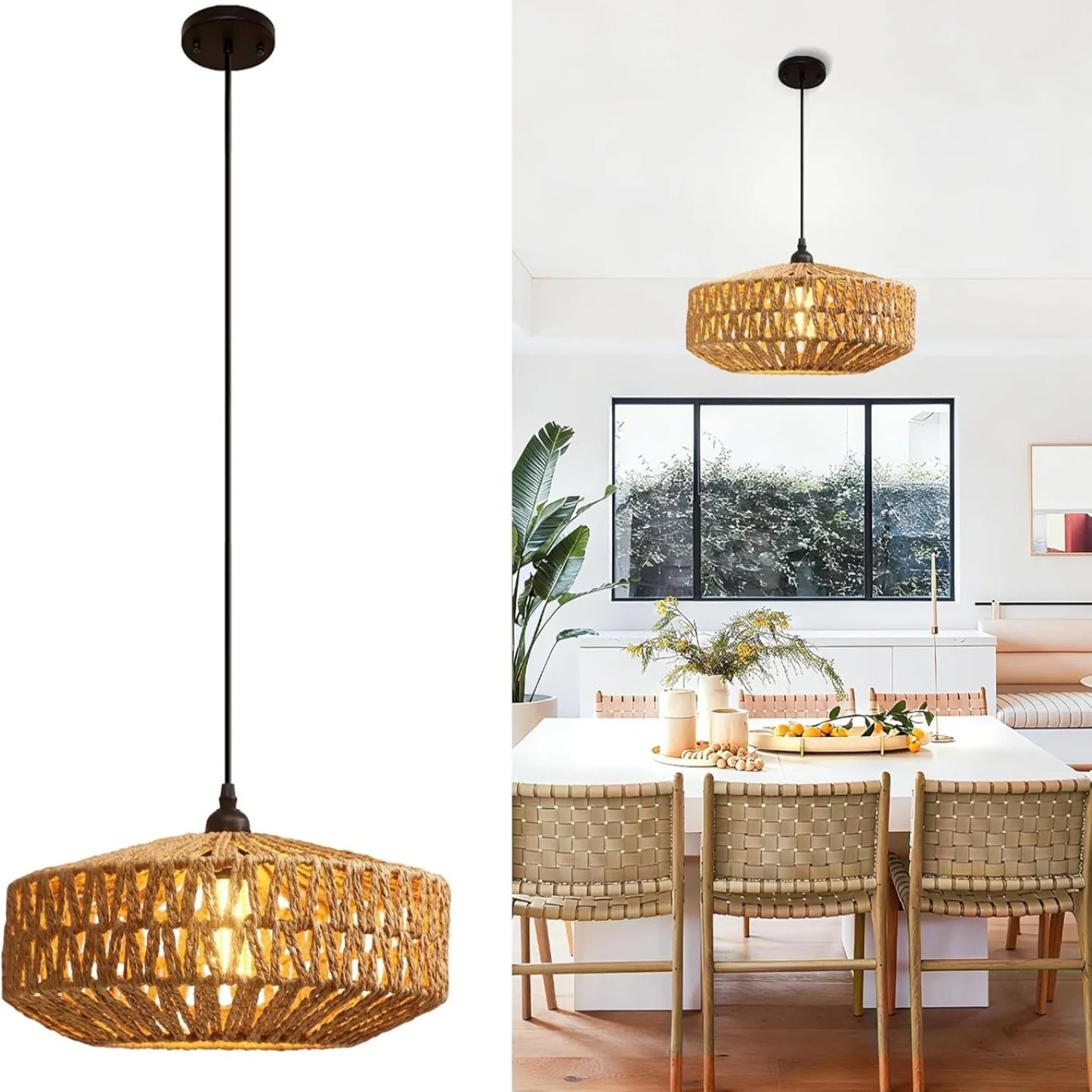 JOYINLED Farmhouse Handwoven Paper Rope Pendant Light for Indoor Decor