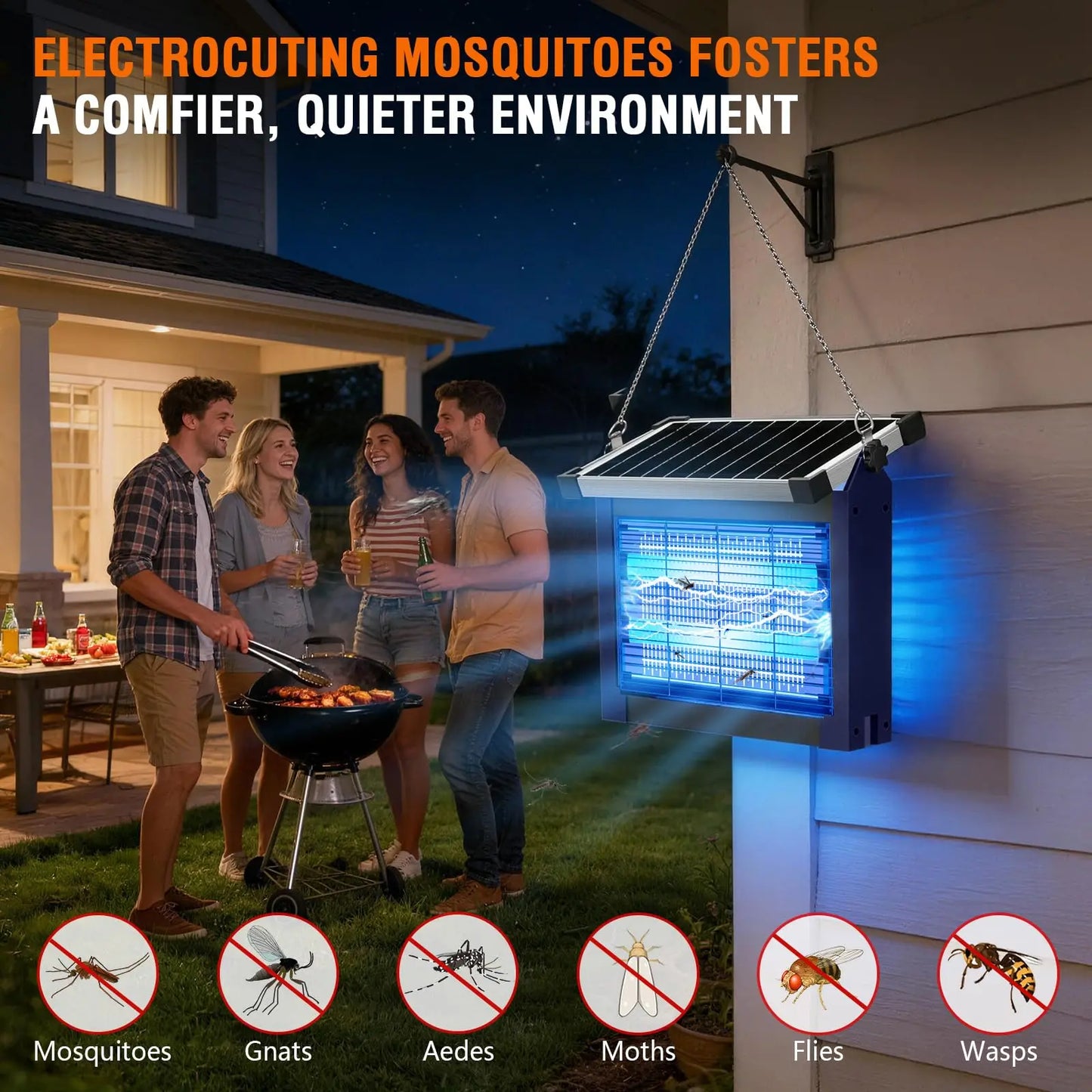 Solar Mosquito Zapper Outdoor Waterproof Dual Solar USB Rechargeable