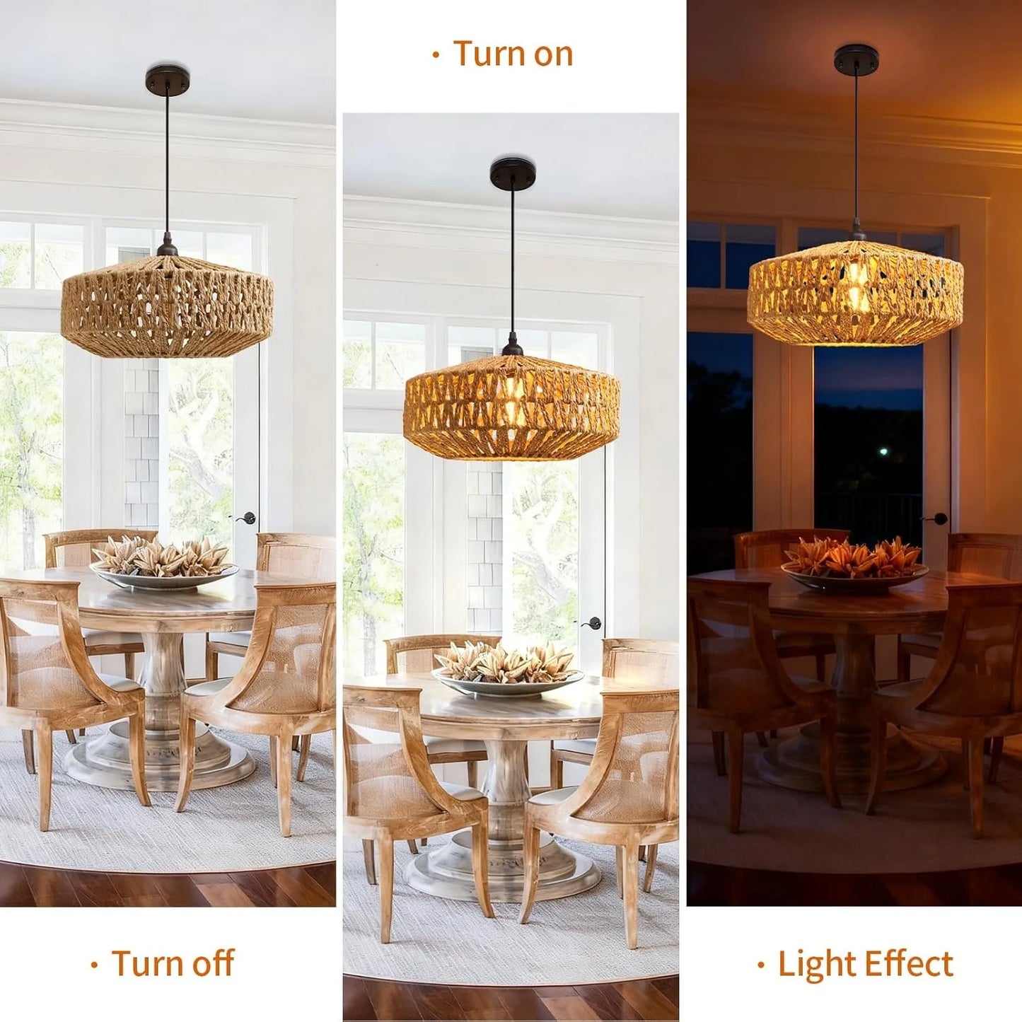 JOYINLED Farmhouse Handwoven Paper Rope Pendant Light for Indoor Decor