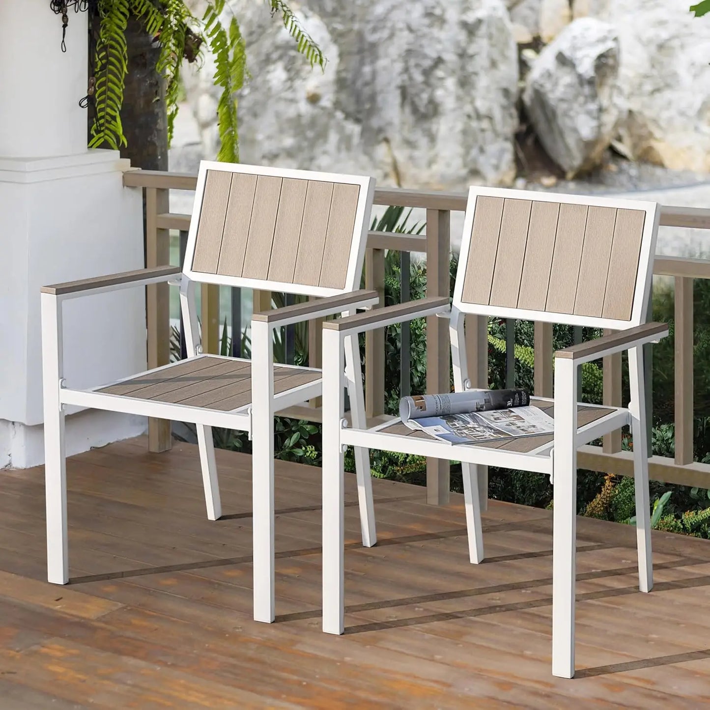 Stackable Metal Patio Dining Chairs with Armrest, Outdoor Garden Backyard Deck Poolside Bistro Set of 2, Black, Custom