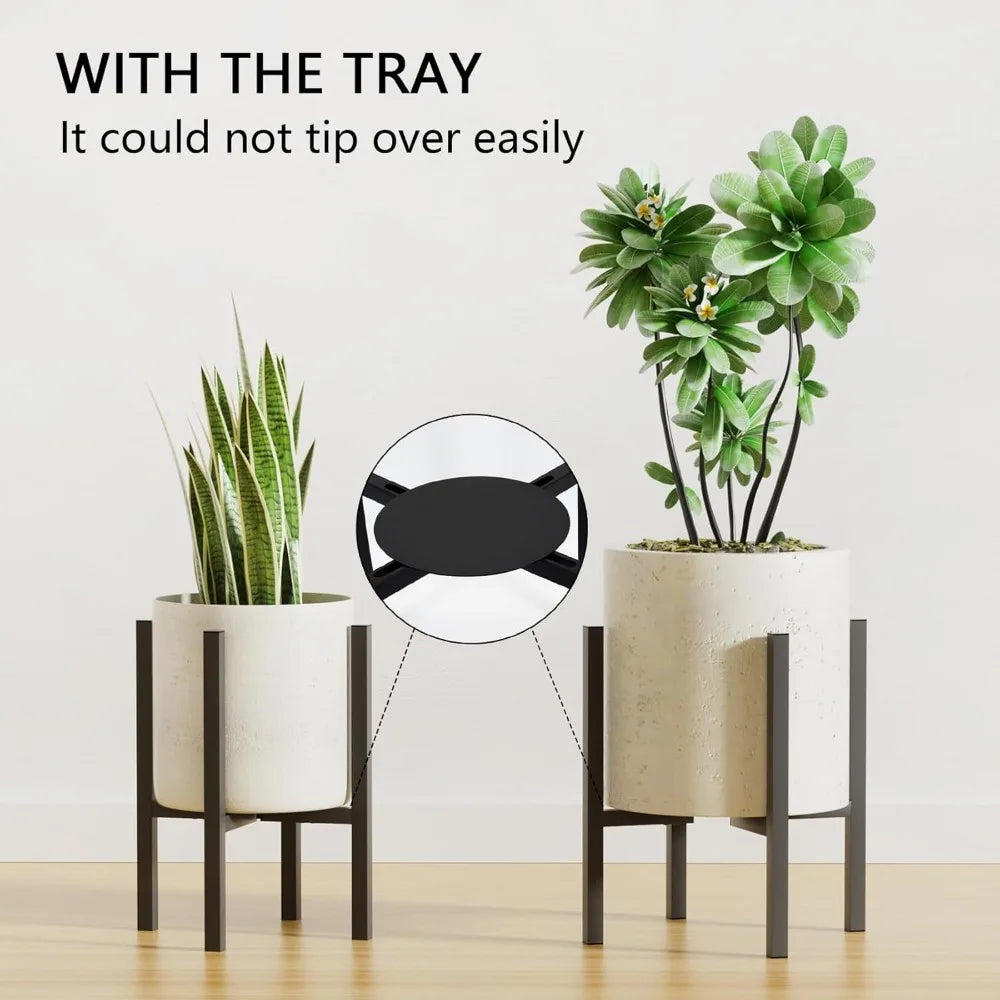 Adjustable Metal Plant Stand Indoor Outdoor Fits 8 to 12 Inches Pots Mid Century Modern Single Floor Flower Holder