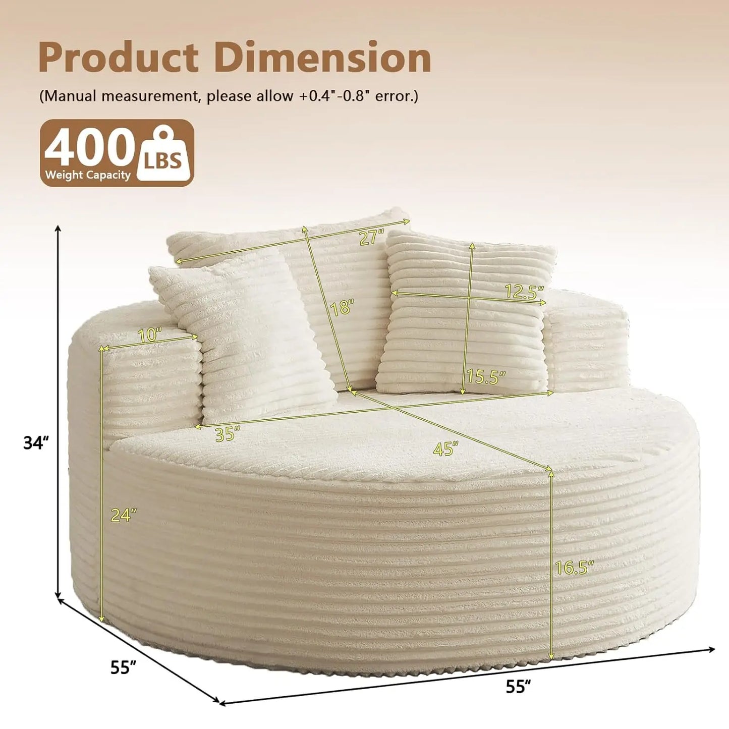 Round Upholstered Corduroy Lounge Chair For Indoor Use