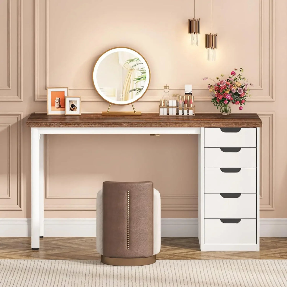 Tribesigns Vanity Desk Featuring Five Spacious Drawers For Ample Organization