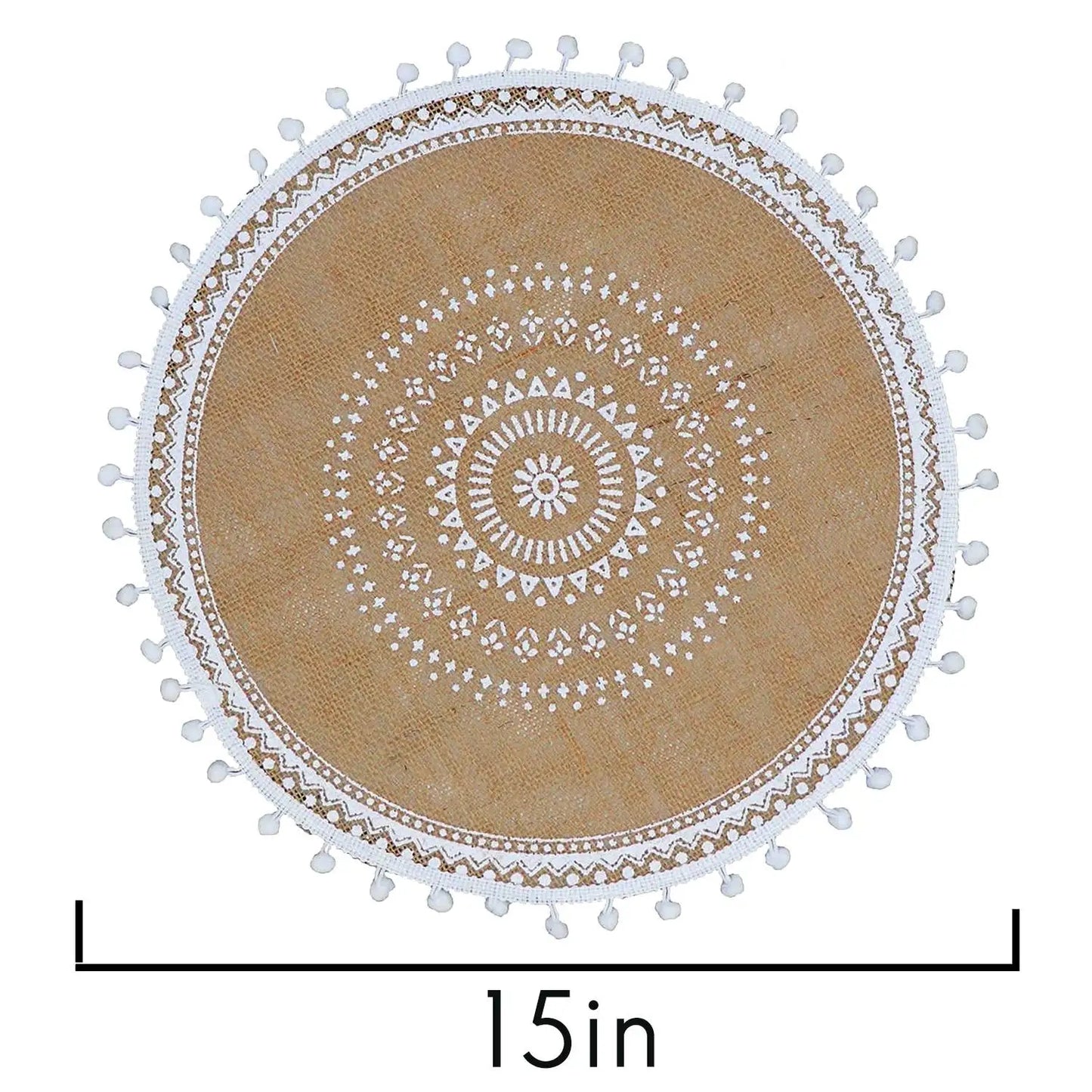 FGHGF Round Boho Placemats Set With Pompom Tassels