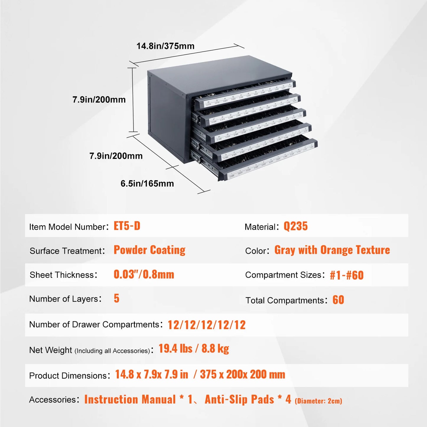 SucceBuy Steel Drill Dispenser Organizer Cabinet Storage Drill Bit Dispenser Cabinet Three-Drawer Drill Bit Organizer Cabinet
