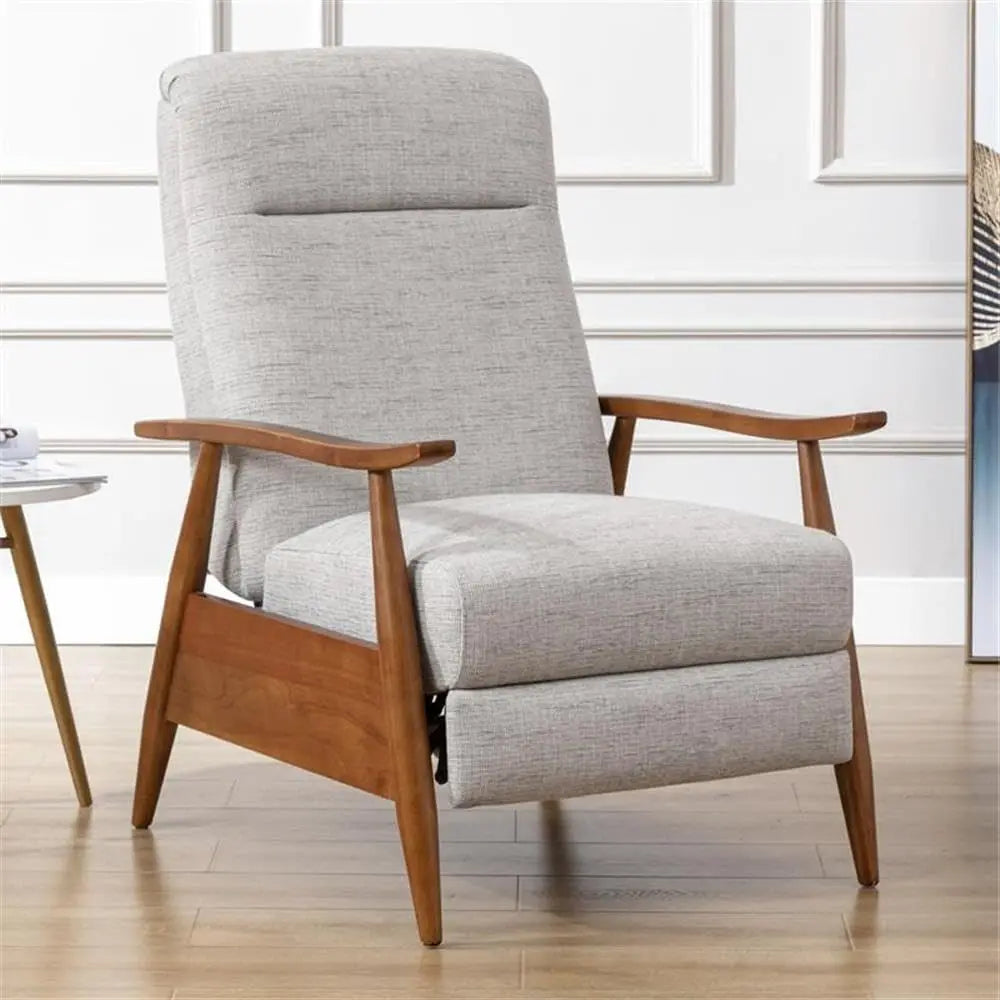 Push Back Recliner With Wood Arm Performance Fabric Upholstery