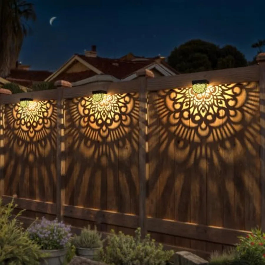 Solar Fence Lights Outdoor Wall Lights Mandala Theme Waterproof