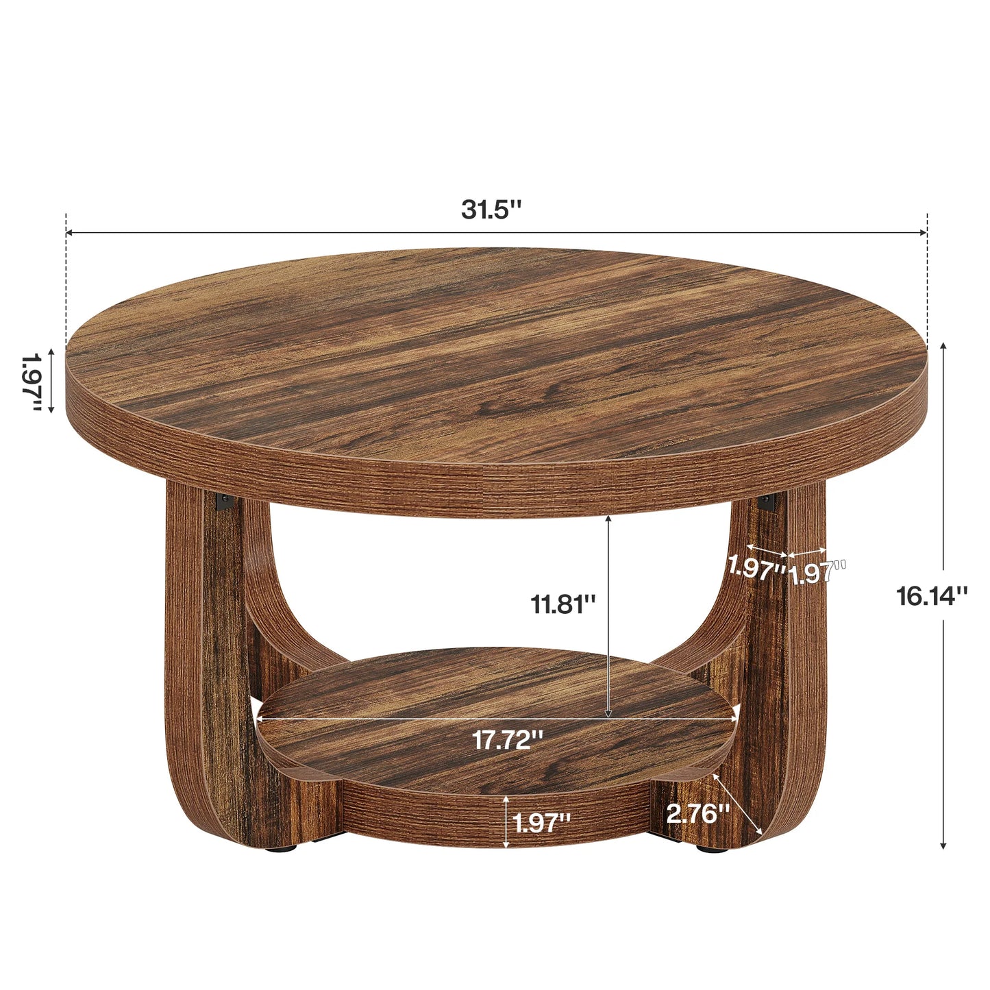 Tribesigns Round Coffee Table, 2-Tier Circle Coffee Table with Storage, Modern Wooden Accent Center Table for Living Room