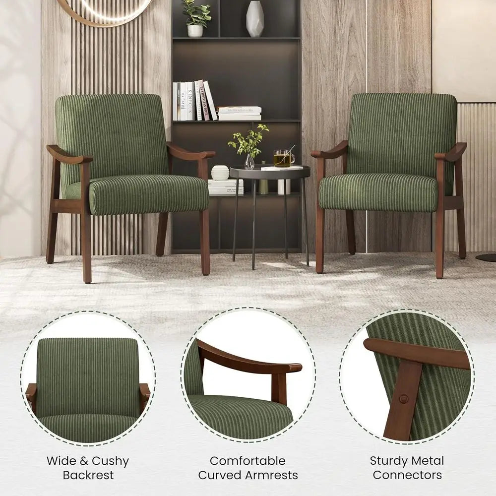 Corduroy 'Earn' Armchair - Century Style High Back Reading Leisure Chair with Solid Wood Legs for Living Room & Bedroom