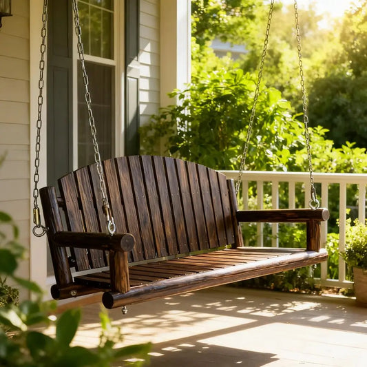 Rustic Log Porch Swing Heavy Duty 900 Lbs Fir Wood