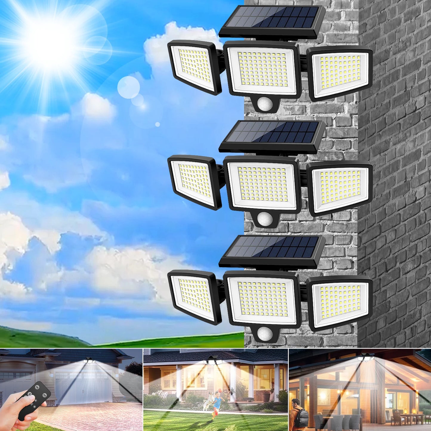 SZRSTH Outdoor Solar Motion Sensor Lights 3 Pack 2800LM Security