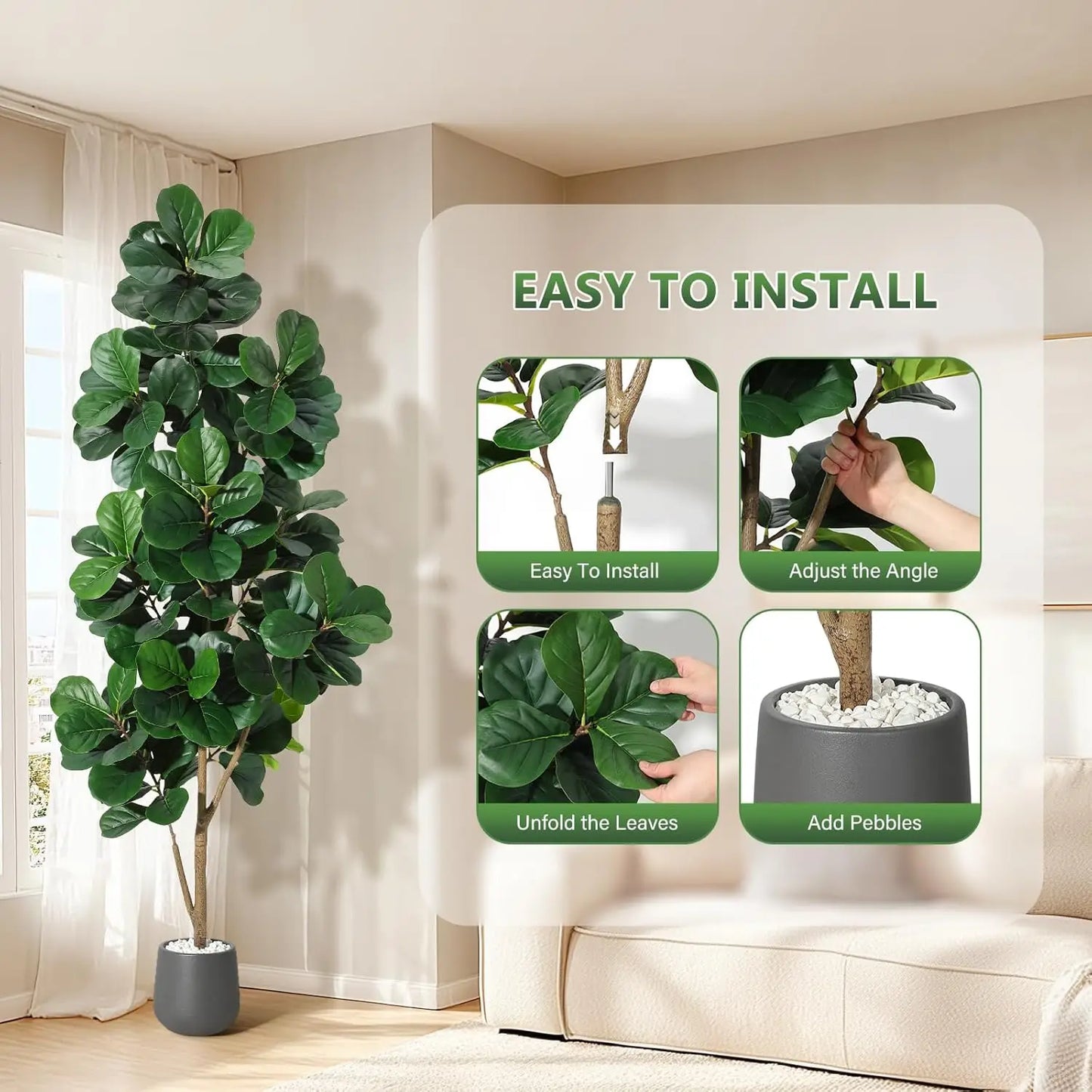 HiMISS Fiddle Leaf Fig Tree Artificial In Planter Decorative