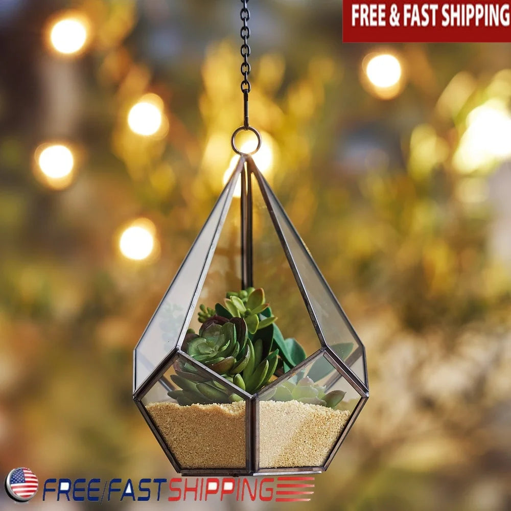 Geometric Diamond Hanging Terrarium Metal Glass Planter