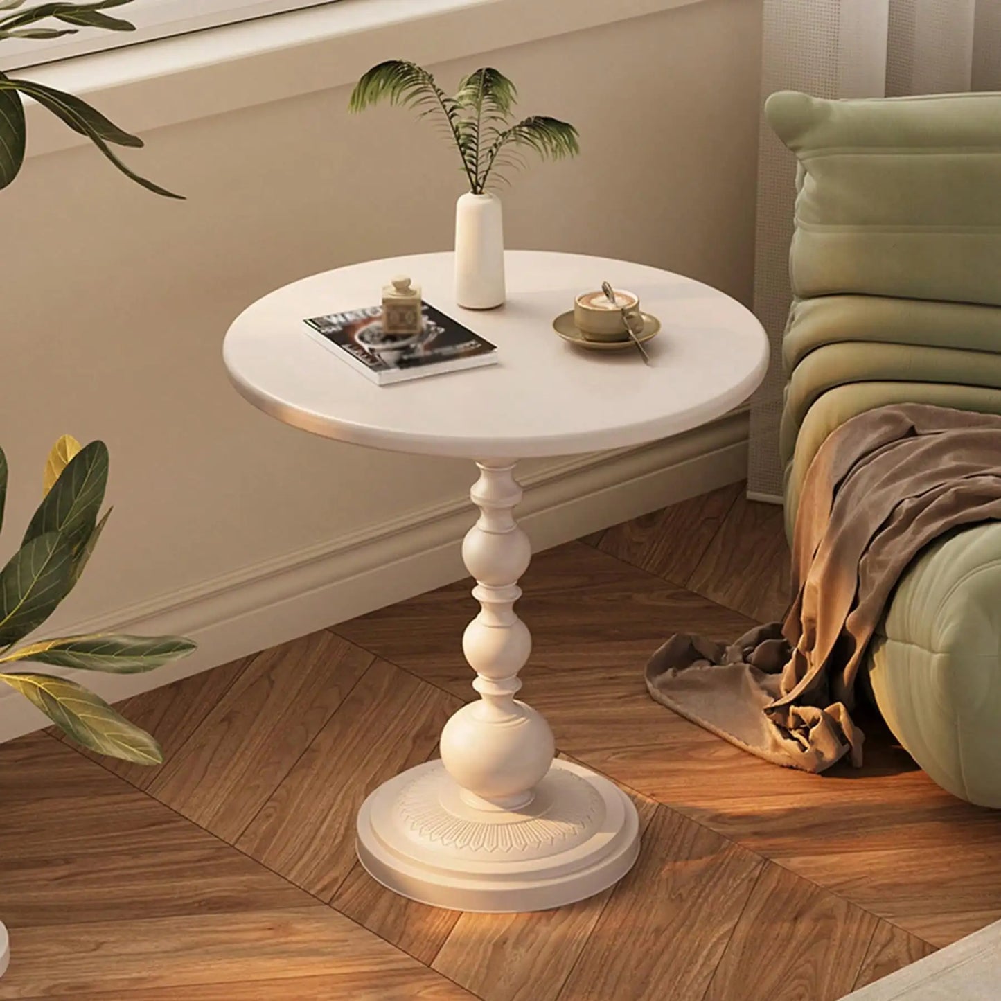 ZhdnBhnos Round Side Table, Modern Metal Pedestal Table Corner Accent Tables Fluted Circle Decorative Drink Martini Ta-Ble For