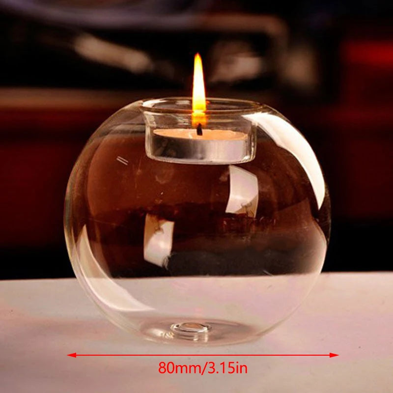 Clear Glass Tealight Candle Holder Round Hollow Design For Decor