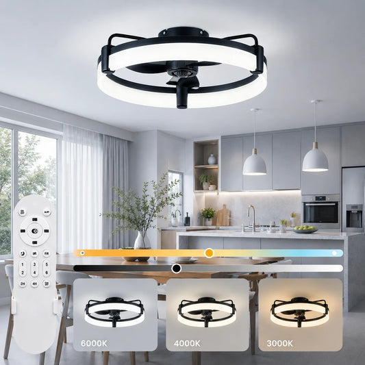 Aiopp Modern Flush Mount Ceiling Fan With Ring LED Light
