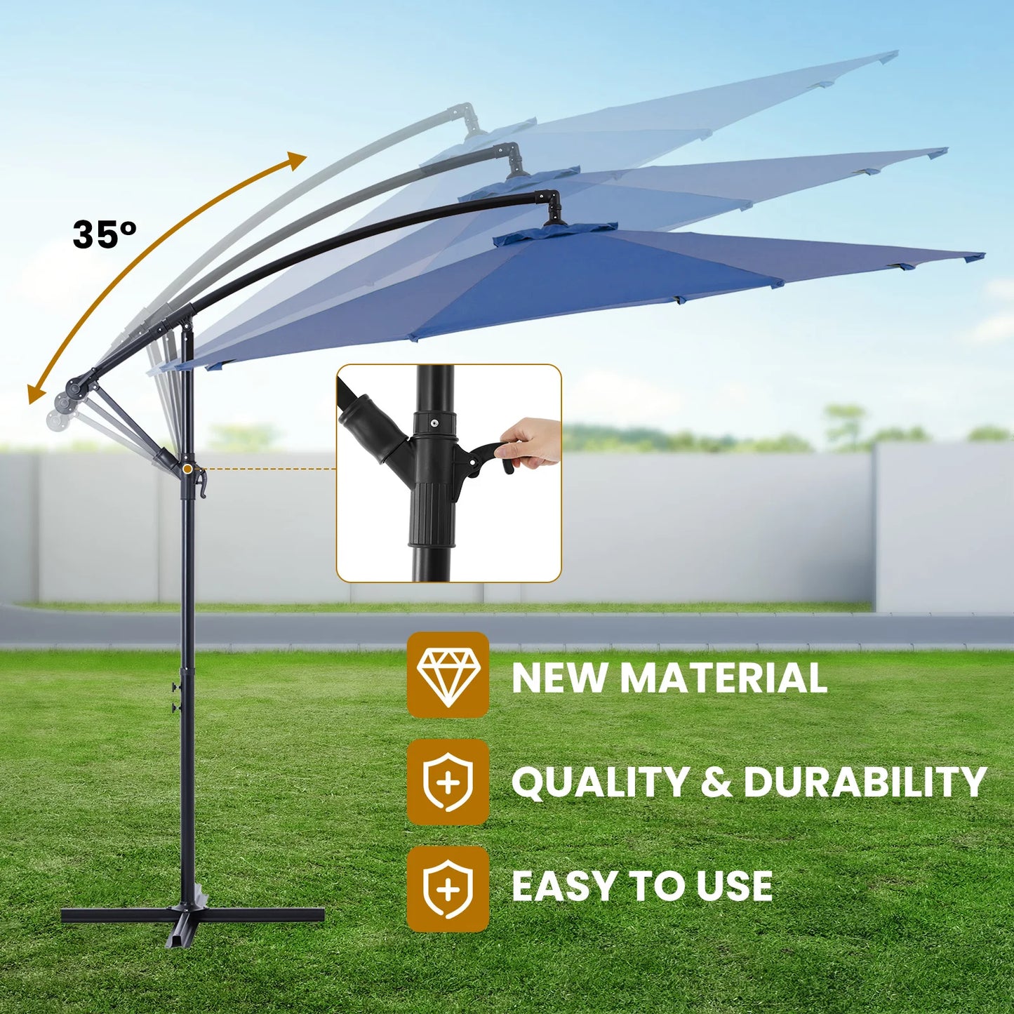 JHK Outdoor Patio Umbrella Cantilever With Easy Tilt And UV Protection
