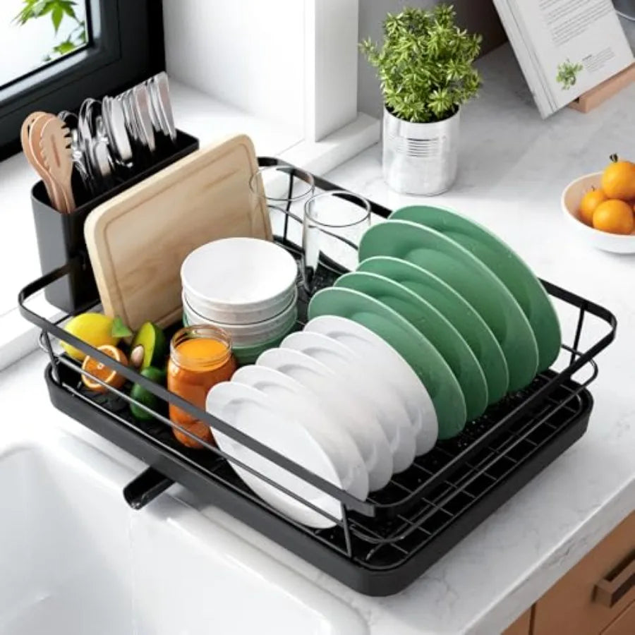 Stainless Steel Dish Drying Rack With Cutlery Holder For Kitchen