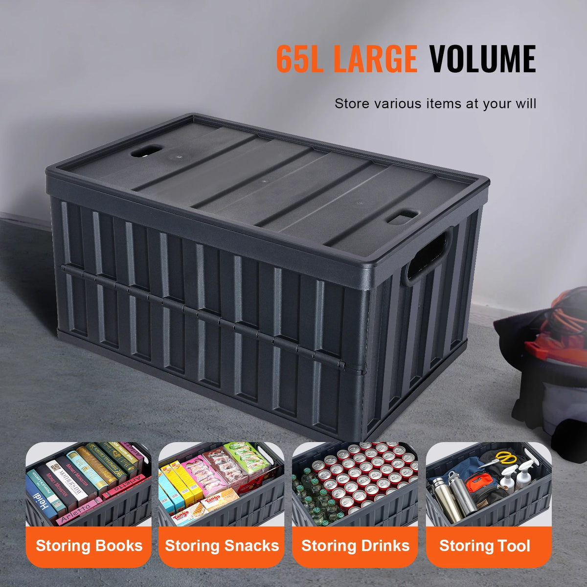 SucceBuy Collapsible Stackable Storage Crates With Lids for Garage