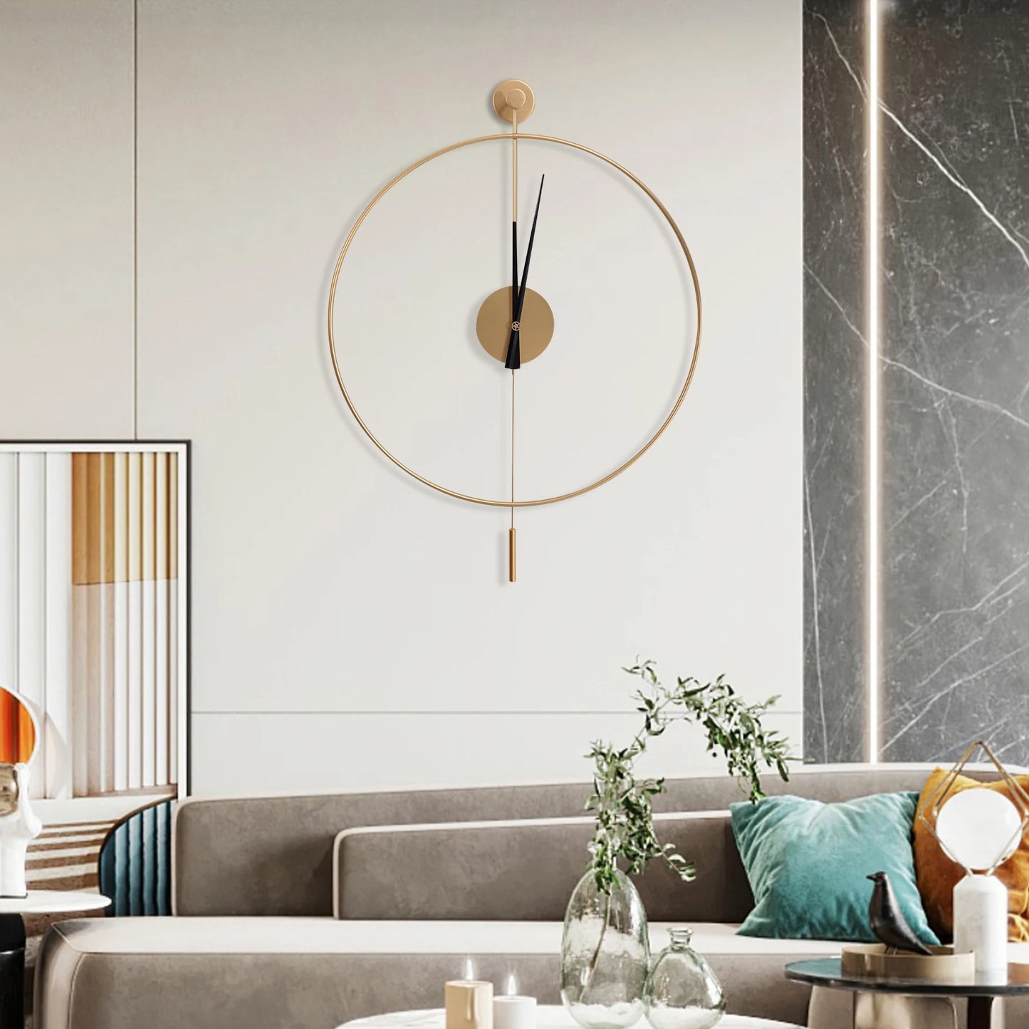 Decorative Silent Metal Wall Chronometer Large Traditional Non-Ticking Timepiece  with Pendulum for Living Room Bedroom Office