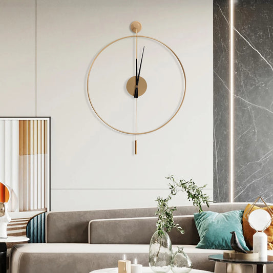 Decorative Silent Metal Wall Chronometer Large Traditional Non-Ticking Timepiece  with Pendulum for Living Room Bedroom Office