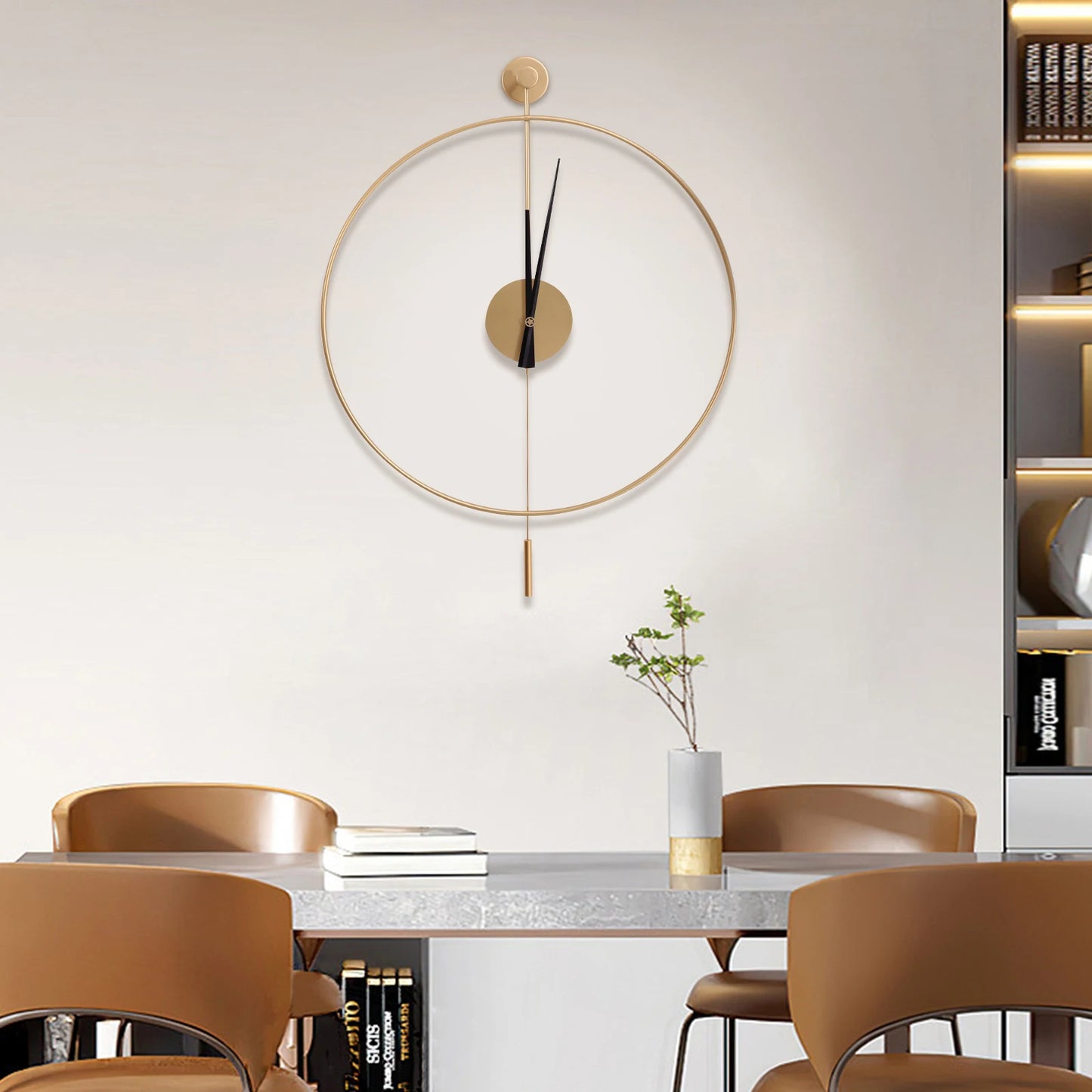 Decorative Silent Metal Wall Chronometer Large Traditional Non-Ticking Timepiece  with Pendulum for Living Room Bedroom Office