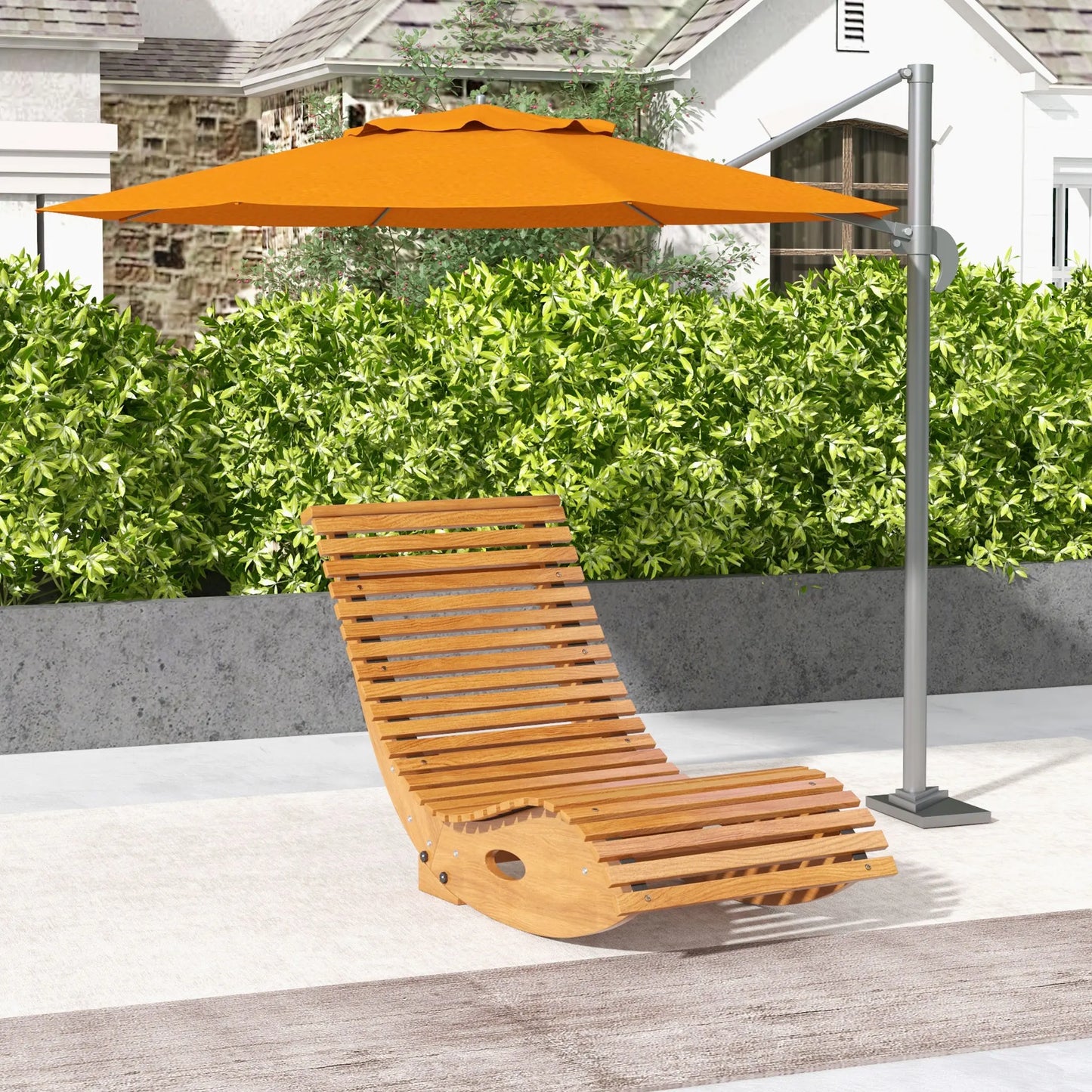 Outsunny Outdoor Rocking Chair Teak Wood Slatted Seat
