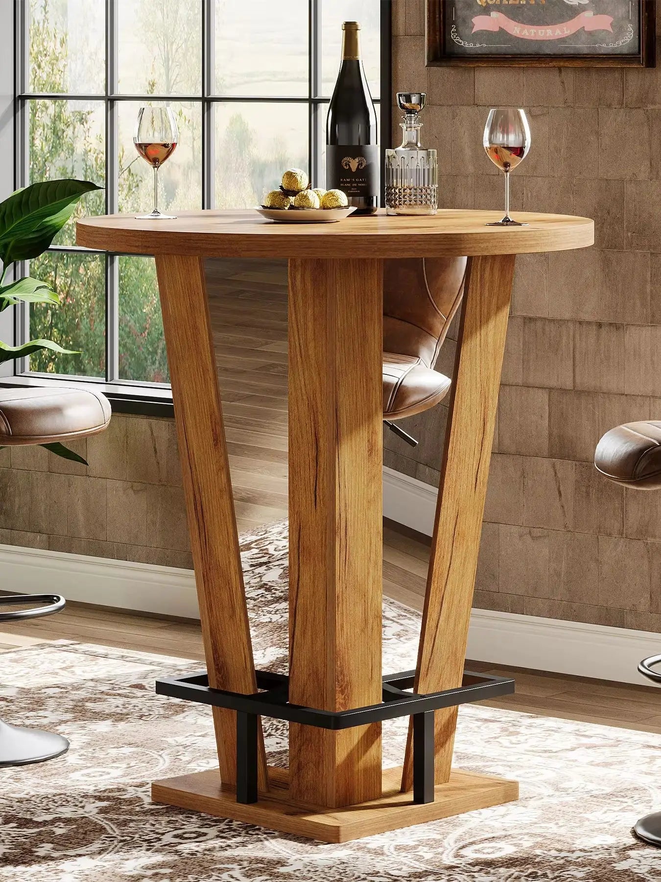 Tribesigns Round Bar Table, 39.4" H Circle High Top Bistro Pub Table with Metal Footrest for Small Spaces, Living Room, Kitchen, Small Space (Only Table)