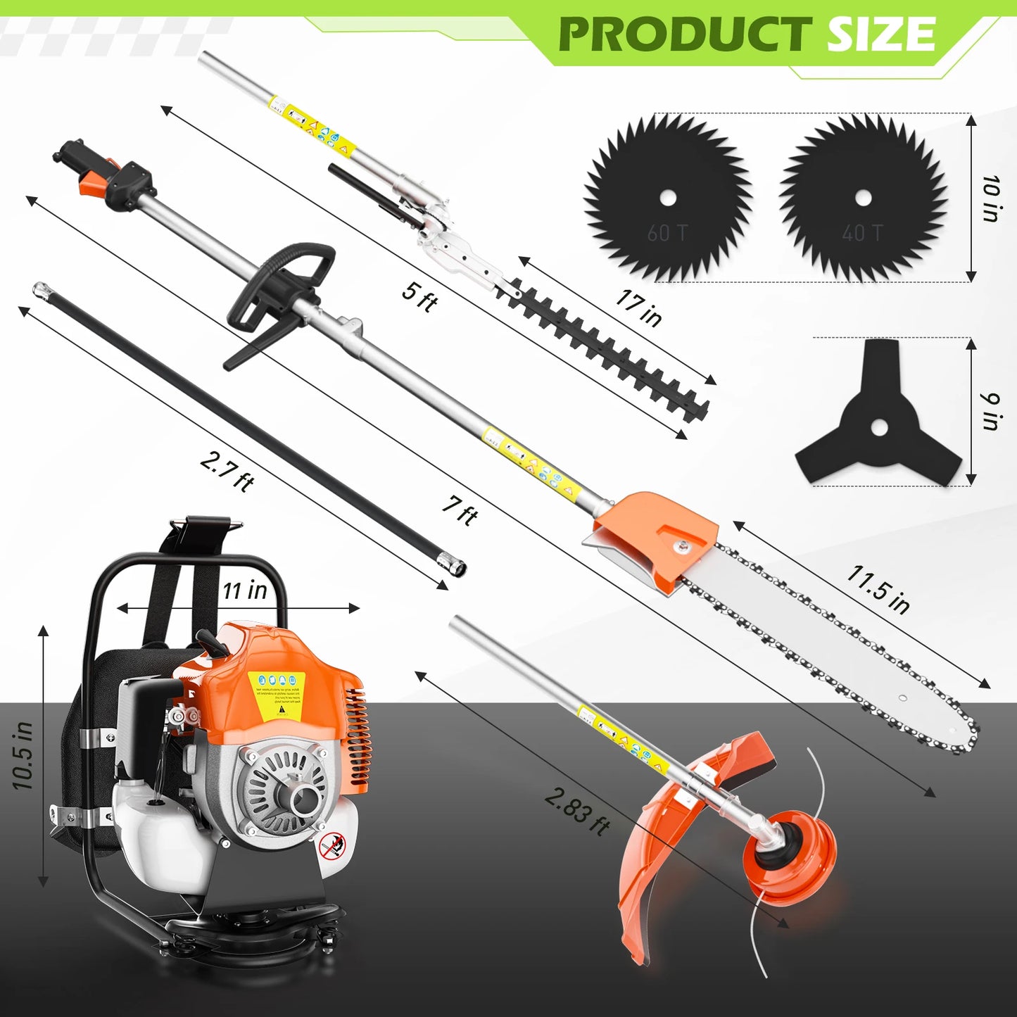52cc 6-In-1 Gas Hedge Trimmer Multi-Tool For Yard Care