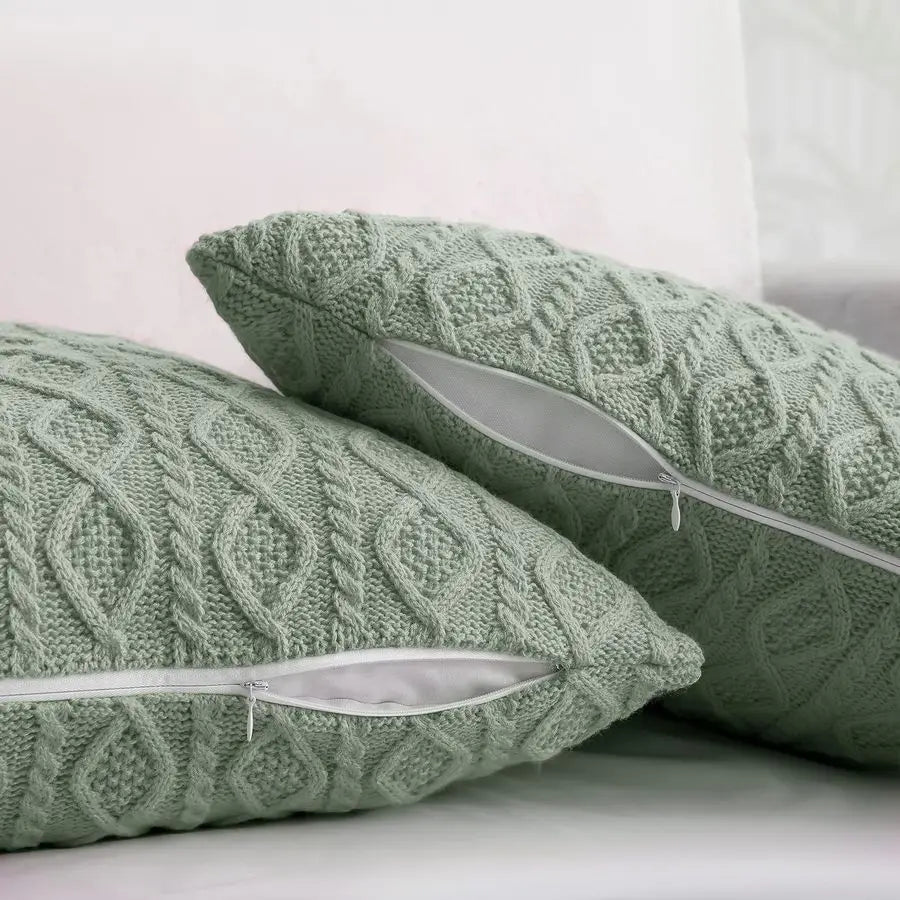 Cable Knit Throw Blanket and Pillow Set, Sage Green Set of 3, Knitted Throw 50x60 amp 2 Pillow Covers 18x18, Soft amp Cozy Decor