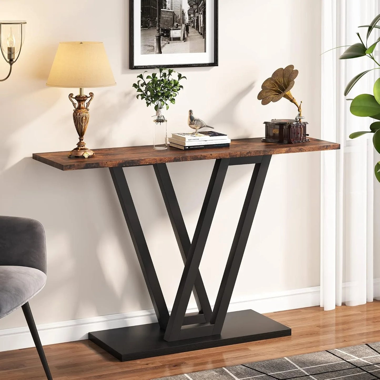 Console Table, Industrial Hallway Table for Entryway, 43 Inch Entryway Tables Narrow Sofa Table for Living Room, Rustic Brown