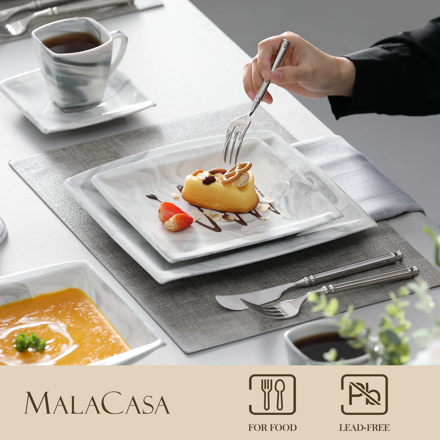MALACASA Porcelain Dinnerware Set Service For 12 Modern Tableware