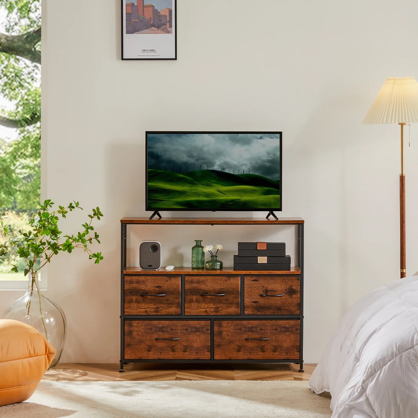 MCQ TV Stand Dresser With Five Fabric Storage Drawers