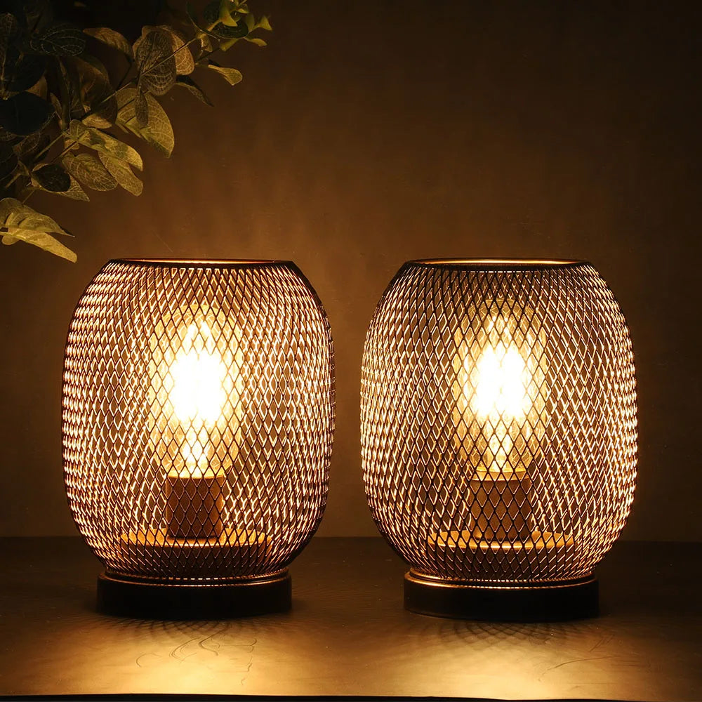 NEWIMAGE Metal Cage Table Lamp LED Lantern Battery Powered