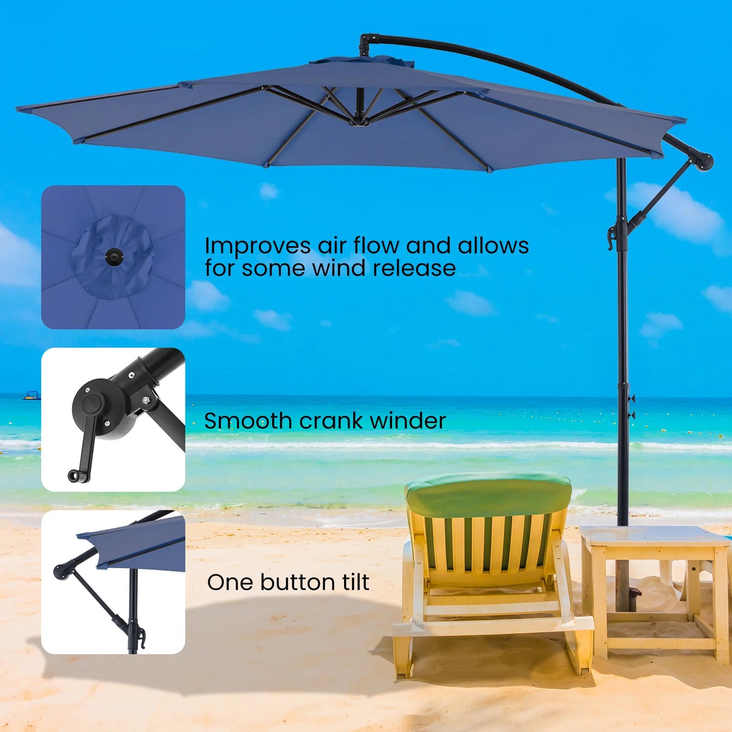 JHK Outdoor Patio Umbrella Cantilever With Easy Tilt And UV Protection