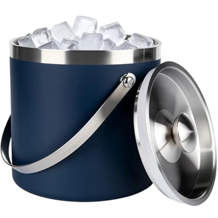 3L Double-Wall Insulated Stainless Steel Ice Bucket with scoop for Cocktail Bar - Metal Ice Bucket for freezer with Lid for par