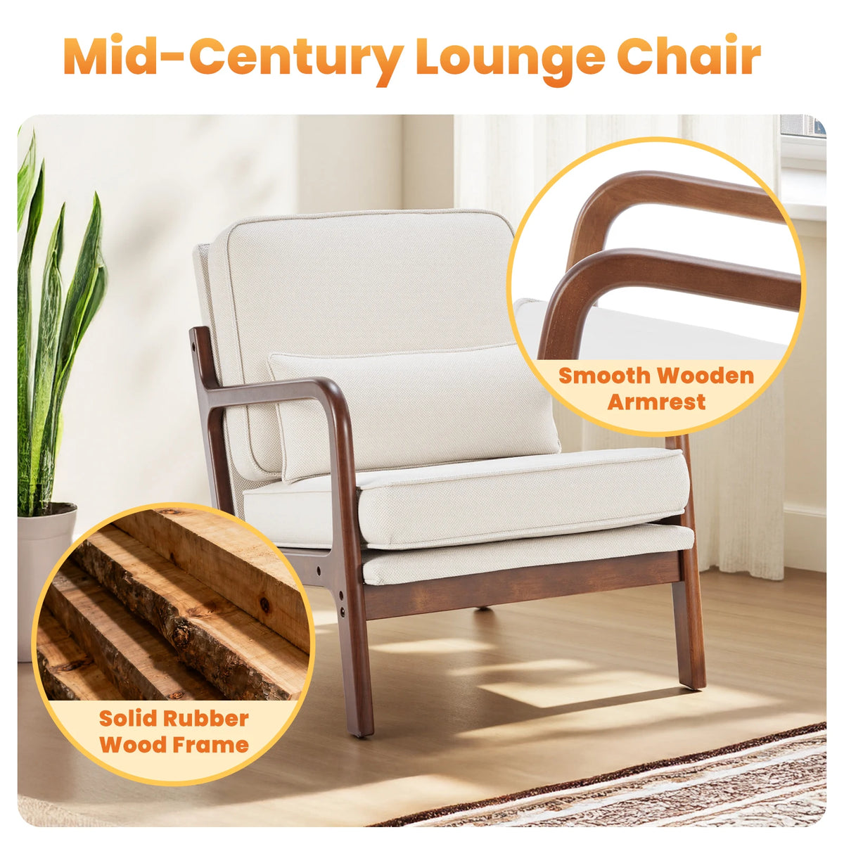 MCQ Mid-century Wooden Ergonomic Office Chair Wood Frame Soft Cushion Lumbar Support High Backrest Heavy Capacity For Office