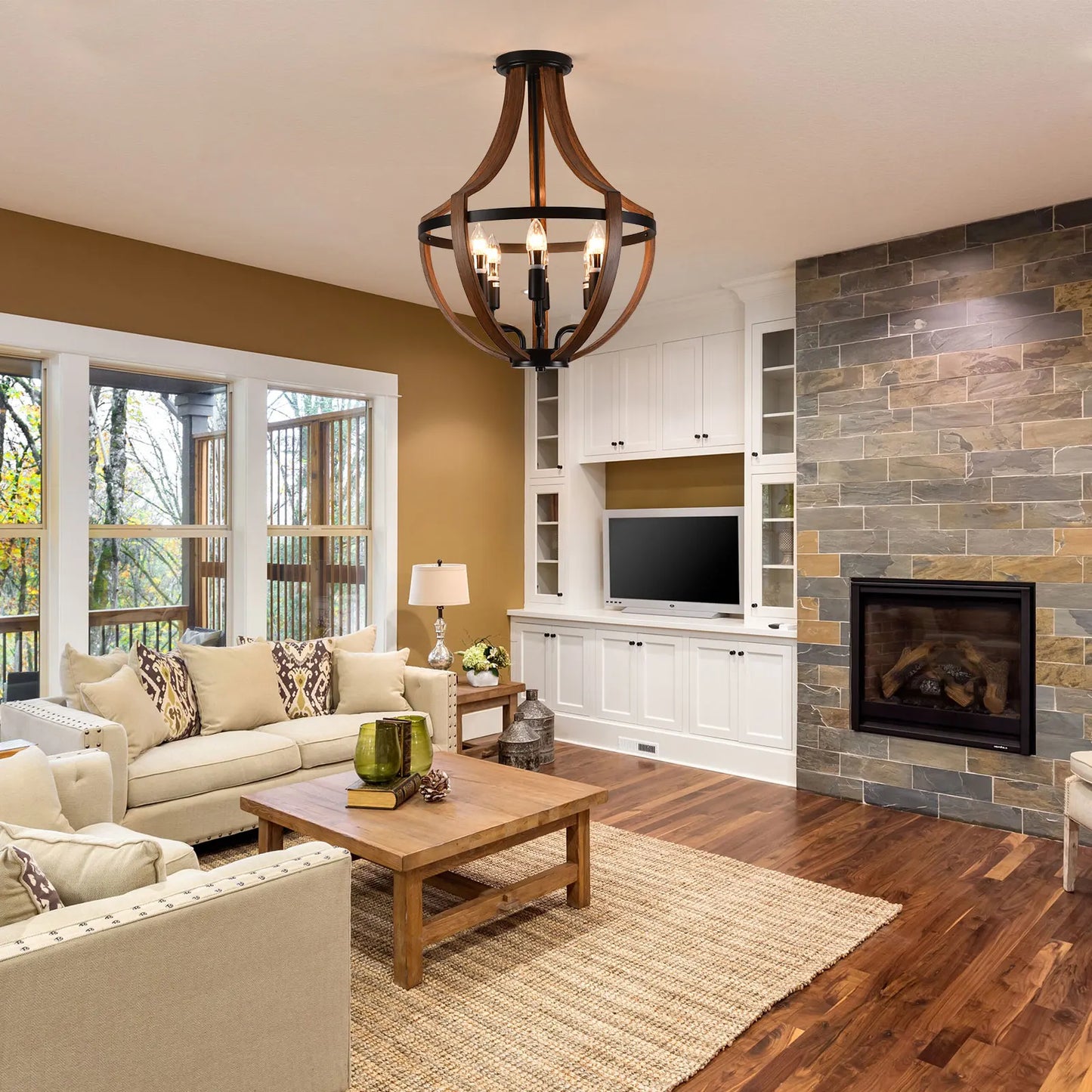 Modern Rustic Wooden Pendant Light Fixture Kitchen Dining