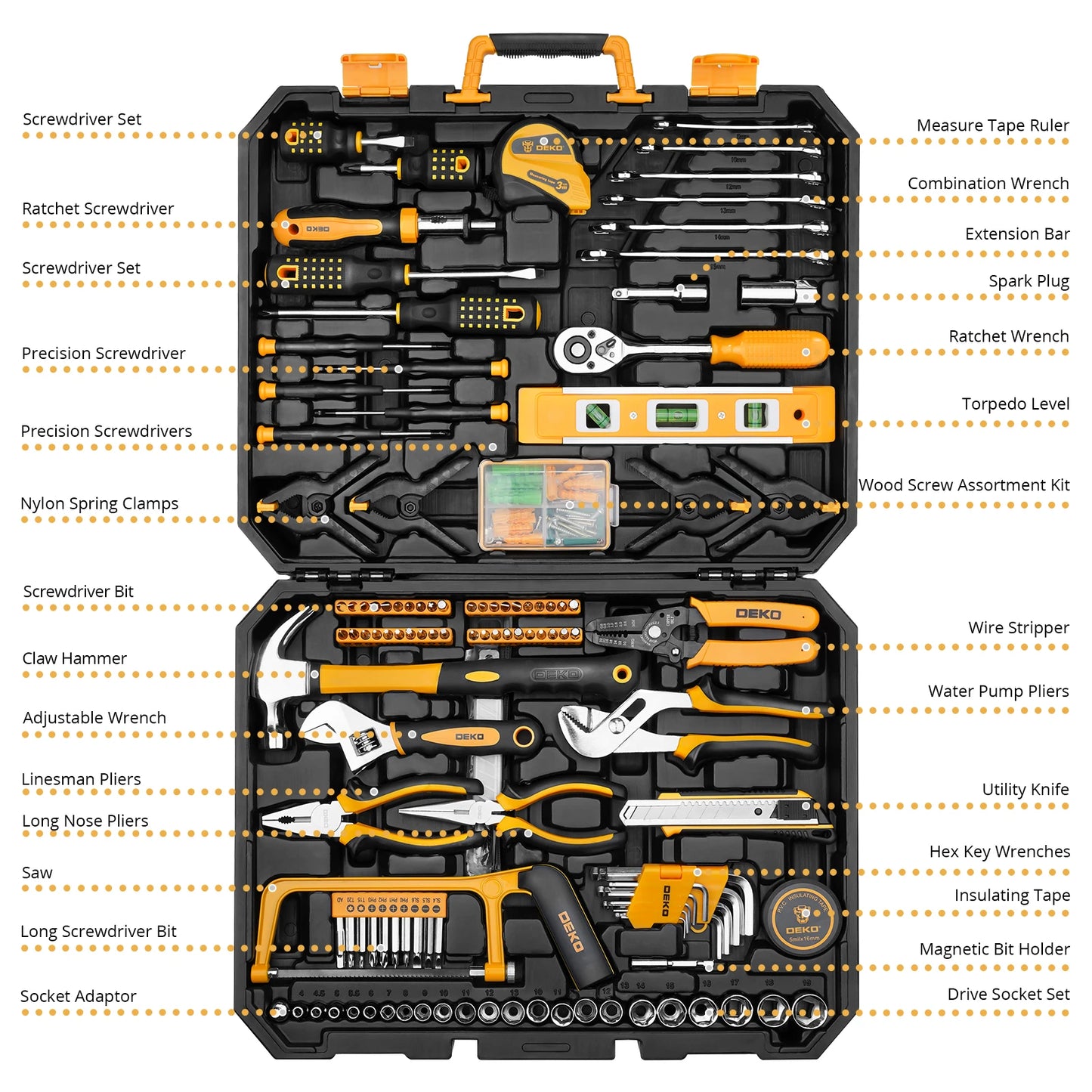 DEKOPRO 228Pcs Socket Wrench Auto Repair Tool Set With Case