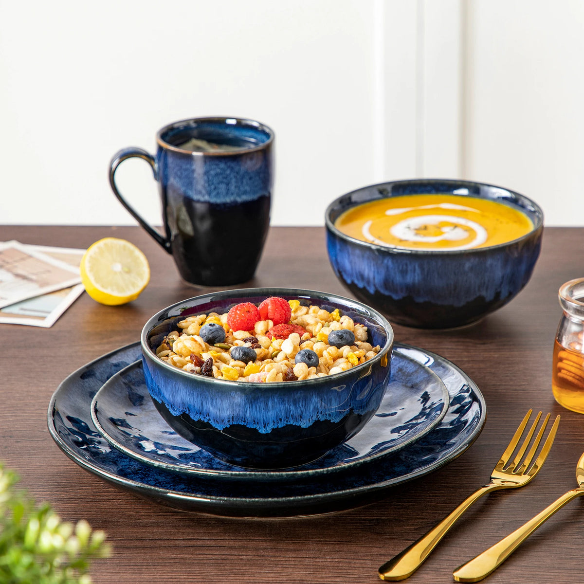 Vancasso Kiln Glaze Ceramic Dinnerware Set Plates Bowls And Mugs