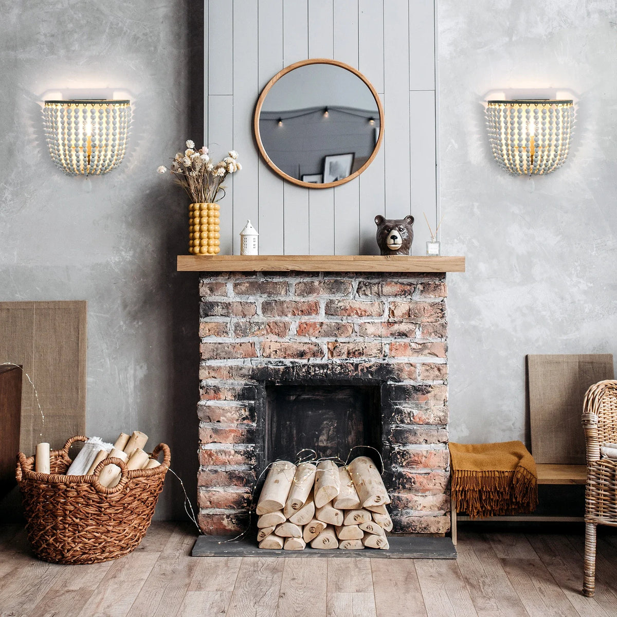 Industrial retro blue/white wooden bead bracket light E14 LOFT bedroom cafe lamp holiday Corridor Restaurant decor wall lights