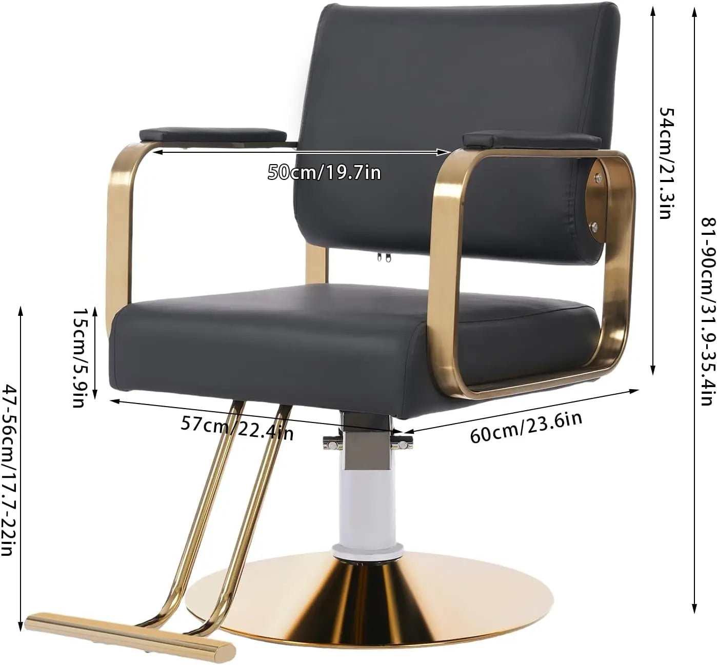 Professional Reclining Chair w/Footrest Hydraulic Barber Chair, 440lbs Adjustable Salon Beauty Spa Hair Styling Chair 360 Degree Swivel Height for Hair Salons (Black Gold)