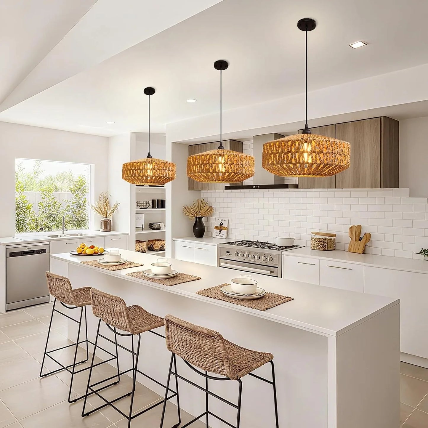 JOYINLED Farmhouse Handwoven Paper Rope Pendant Light for Indoor Decor