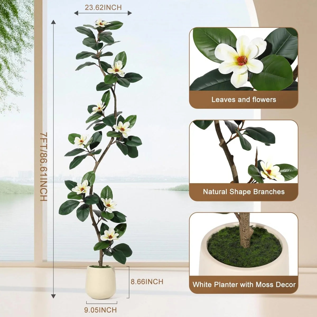 HiMISS Artificial Magnolia Floor Tree in Planter Pot for Home