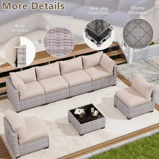 7 Piece Outdoor Patio Furniture Set, Outdoor Sectional Sofa, Wicker Rattan Patio Furniture, Patio Conversation Set with, Custom